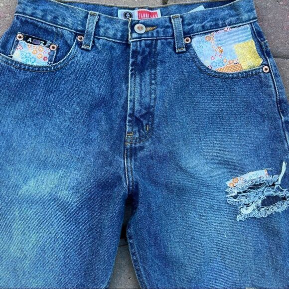 Vintage Y2K DIY up cycled distressed patch flare leg jeans small - Picture 4 of 8